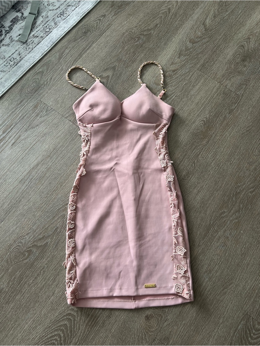 Pink Embellished Bodycon Dress with Bra Cups